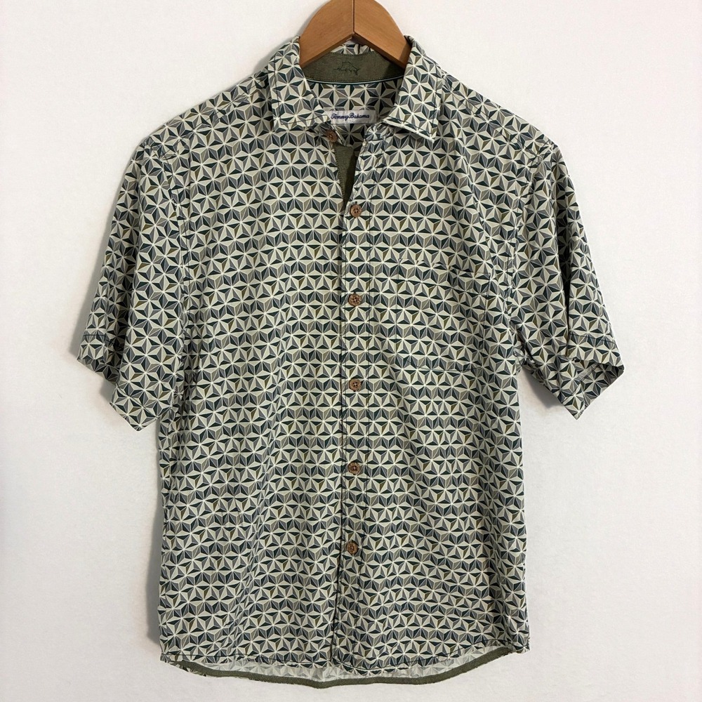 Tommy Bahama Island Zone Silk Blend Shirt Mens S Geometric Travel Resort Camp